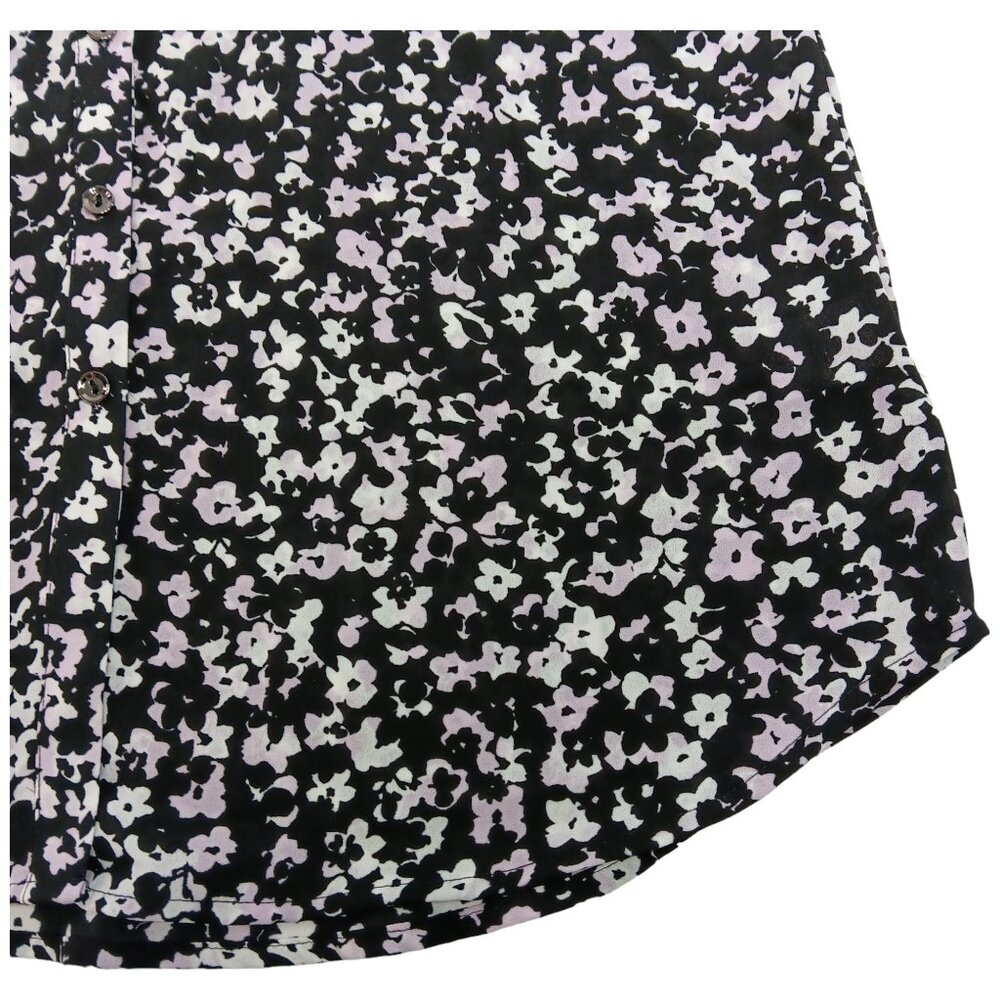 CANDIE'S-Women's Floral Button down-Top-MEDIUM-Black-White-Purple-Work-Casual - Picture 11 of 16
